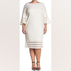Calvin Klein sz 18 W off white cream illusion bell sleeve sheath dress